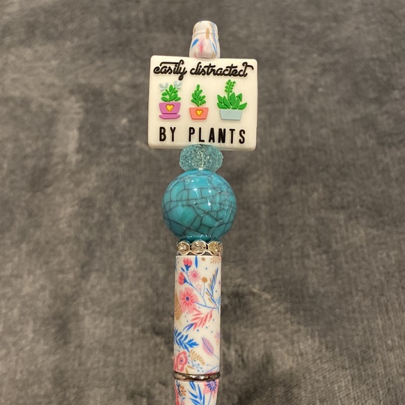 Blue Floral Pen Easily Distracted by Plants Plant Mom Gift Writing - Picture 2 of 2
